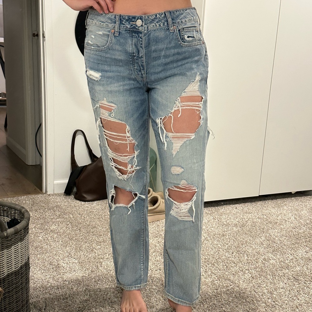 American Eagle Outfitters Ripped Light Blue Boyfriend Jeans